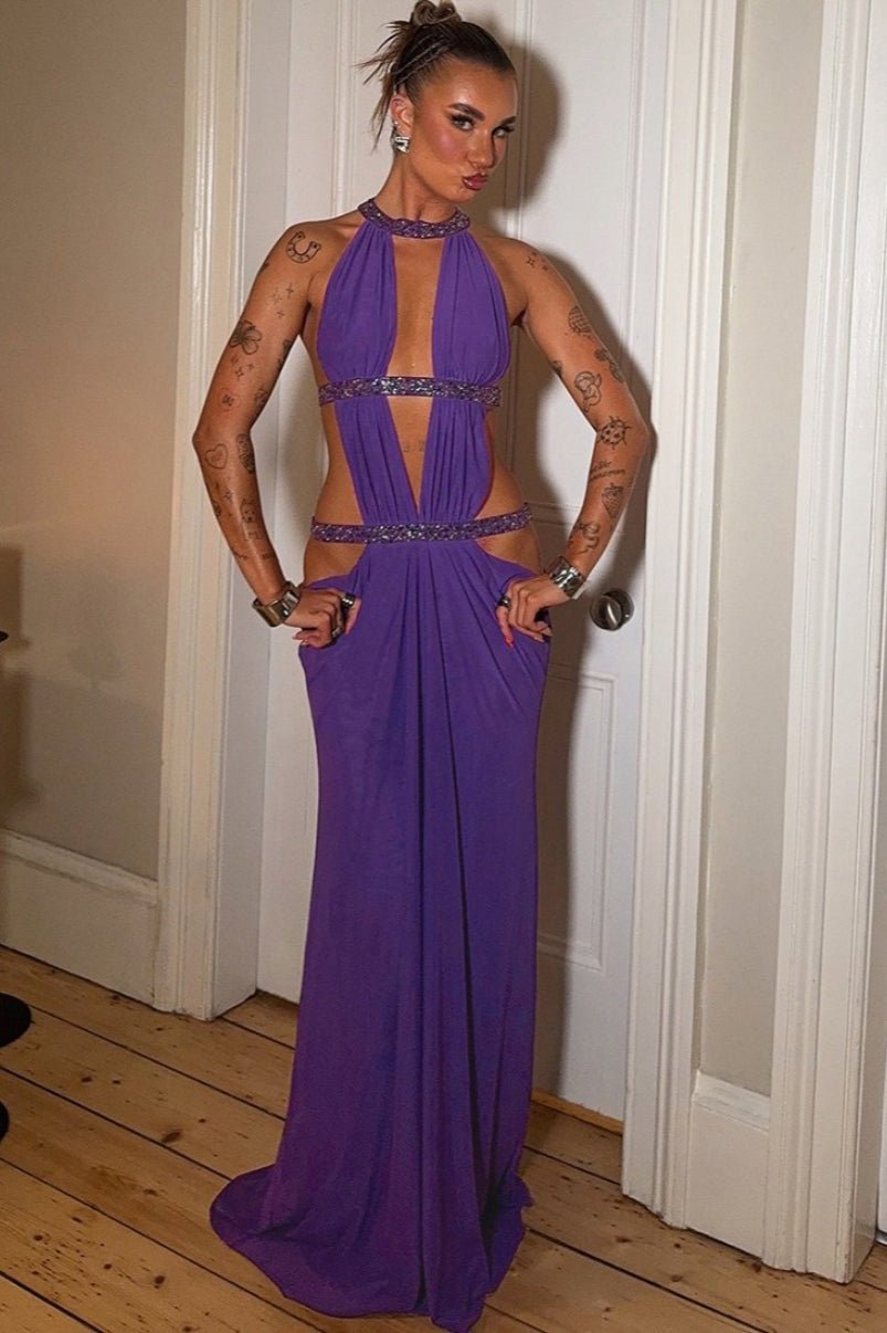 Rafaela pailletten halter maxi avondjurk