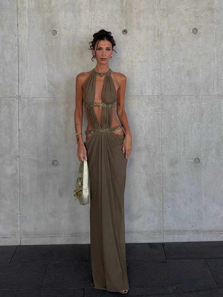 Rafaela pailletten halter maxi avondjurk