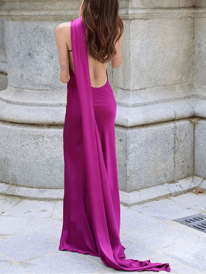 SOERA Suri Satin Halter Neck Cape Dress - Dresses -  Purple S