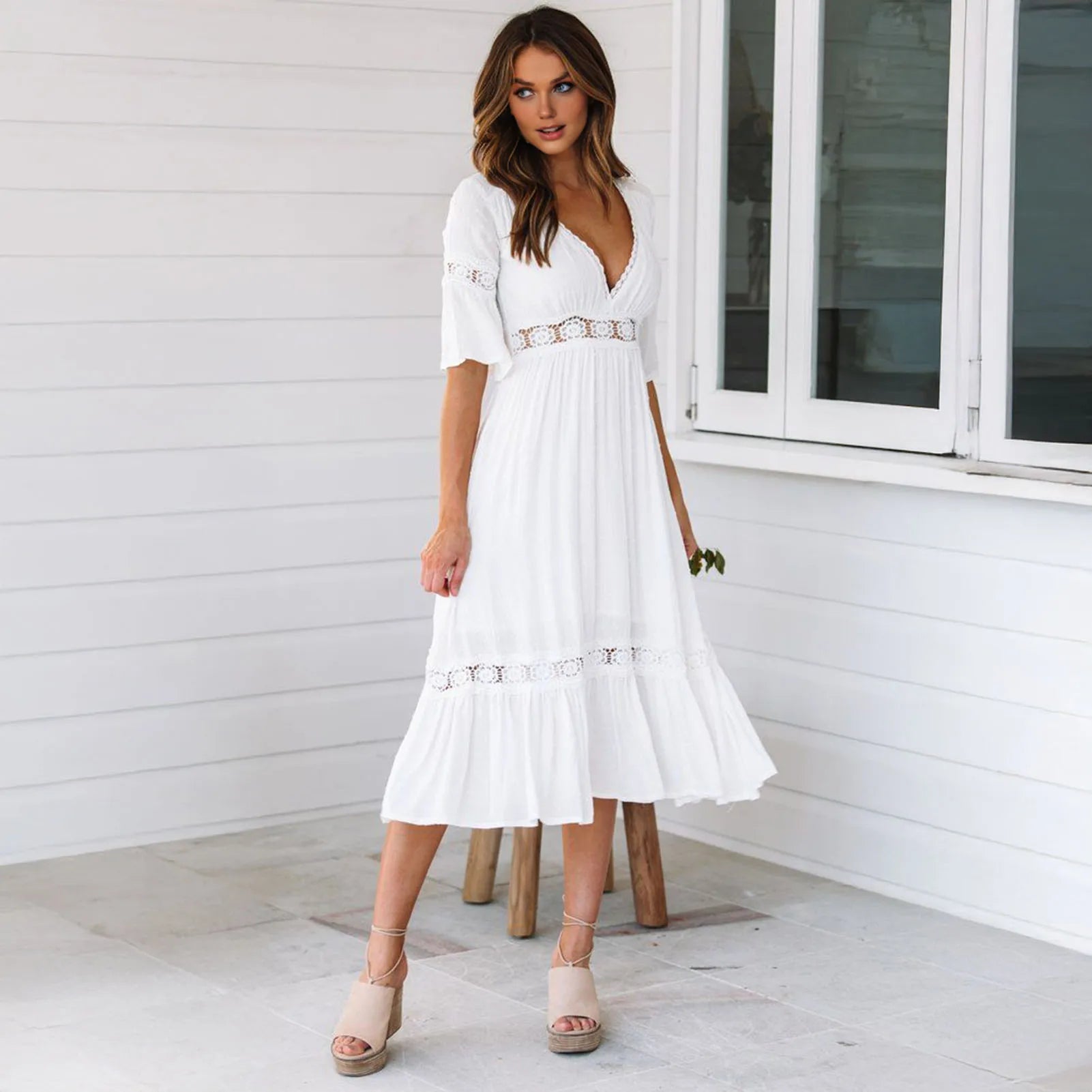 SOERA Winona Lace V - Neck Midi Dress - Dresses - 1005008576606072-;gQ1776146840071813430 White S