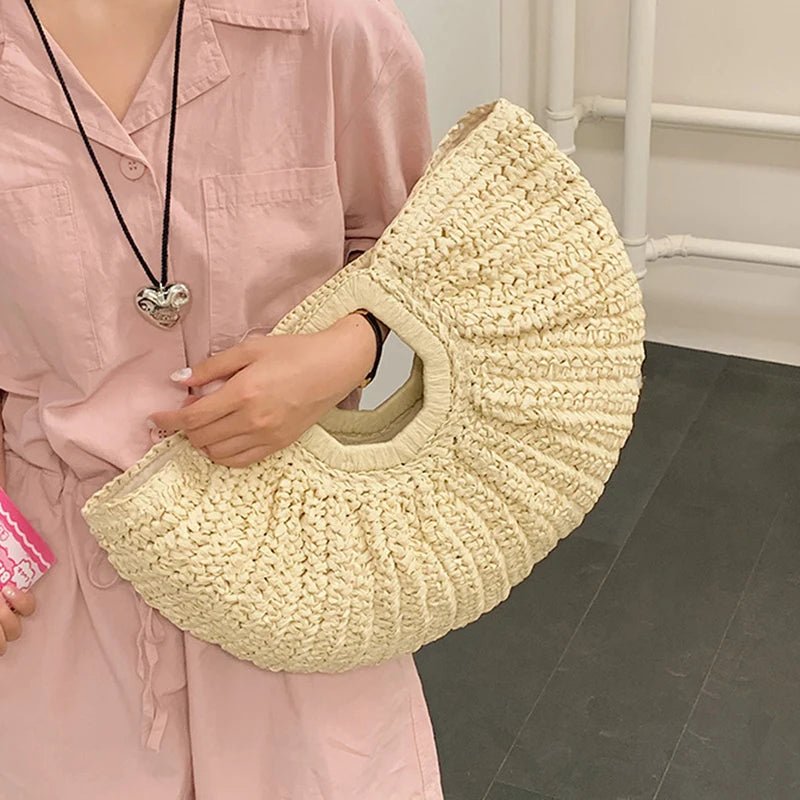 SOERA Alyana Half - Moon Rattan Tote Bag - Handbags -  Beige