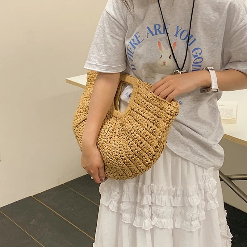 SOERA Alyana Half - Moon Rattan Tote Bag - Handbags -  Brown