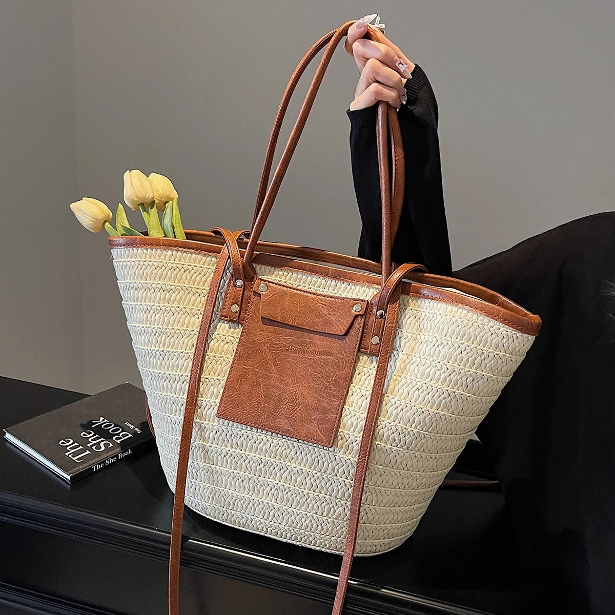 SOERA Beatrice Forest Woven Single - Shoulder Tote - Handbags -  Beige