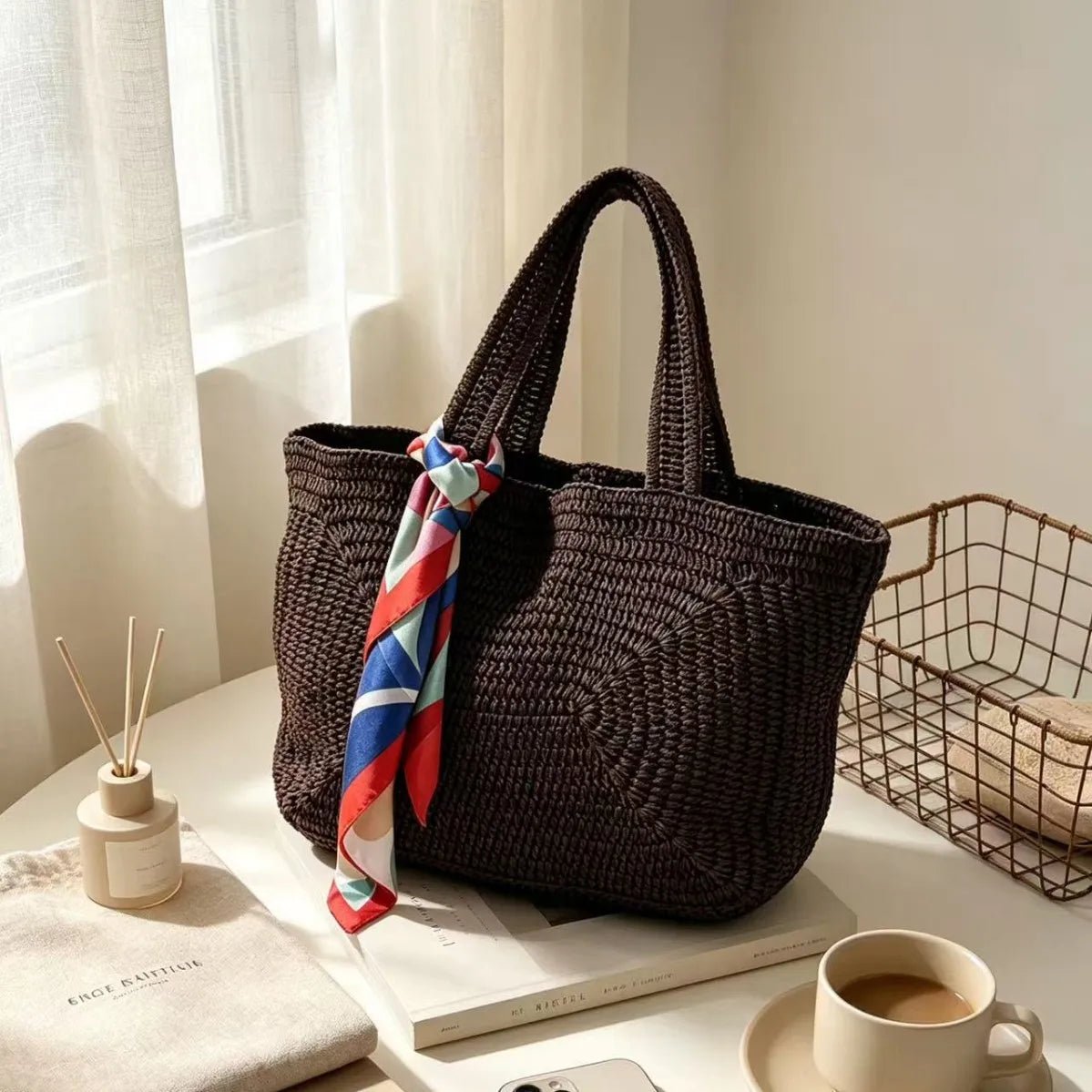 SOERA Hannie Bohemian Woven Beach Tote Bag - Handbags -  Dark Brown