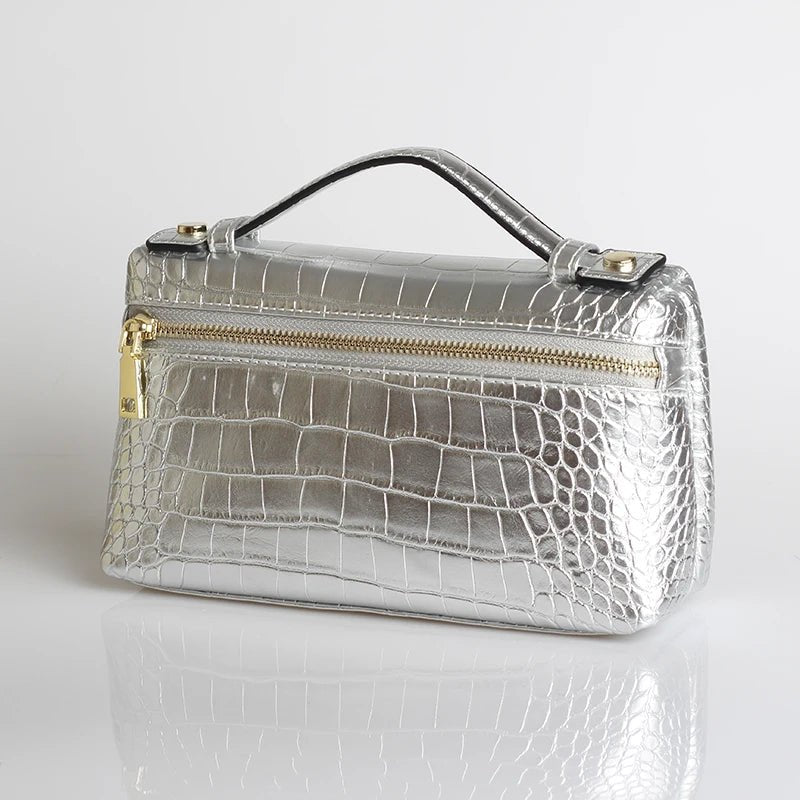 SOERA Minerva Crocodile Pattern Clutch Bag - Handbags -  Sliver