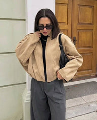 Ellie oversized zip-jas in imitatie-suède