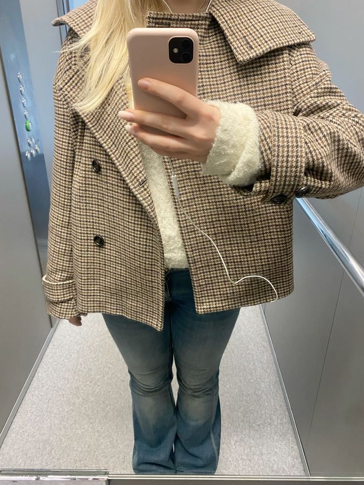 SOERA Ava Funnel Neck Houndstooth Short Jacket - Jackets - SOERA-100995-KHA-S-49347 S