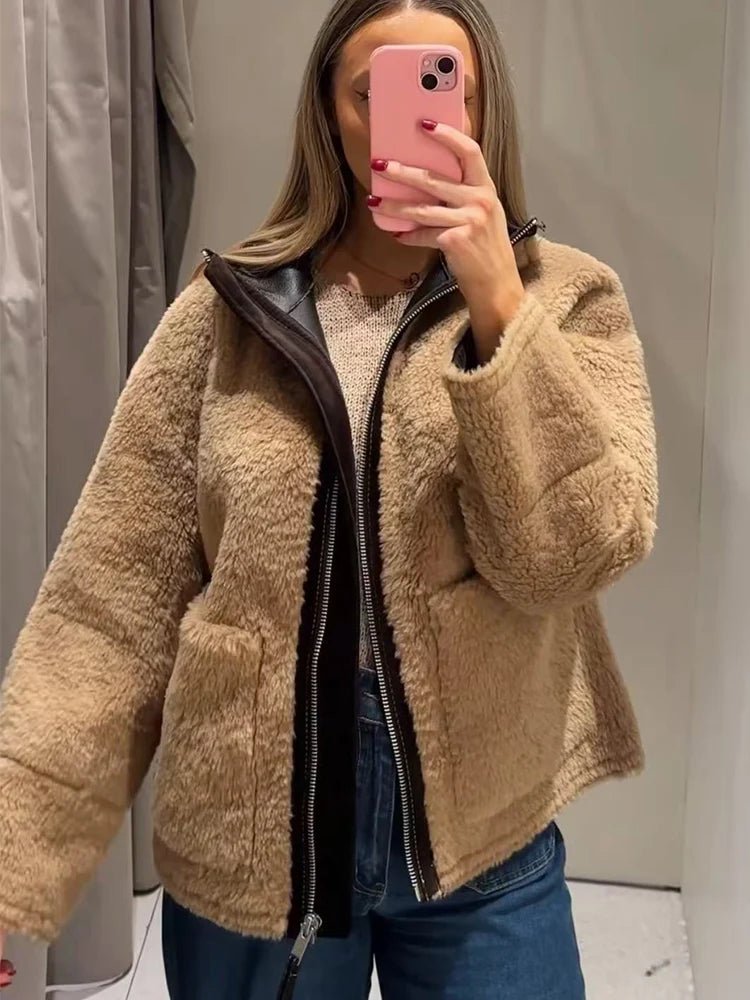 SOERA Carol Stand Collar Faux Fur Jacket - Jackets - 3256810101475923-;bj1763625122511933019 Brown L