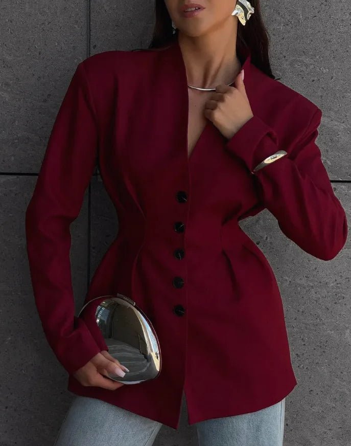 SOERA Daniela Cinched Collarless Blazer - Jackets - AW1770276357225522664 Wine Red S