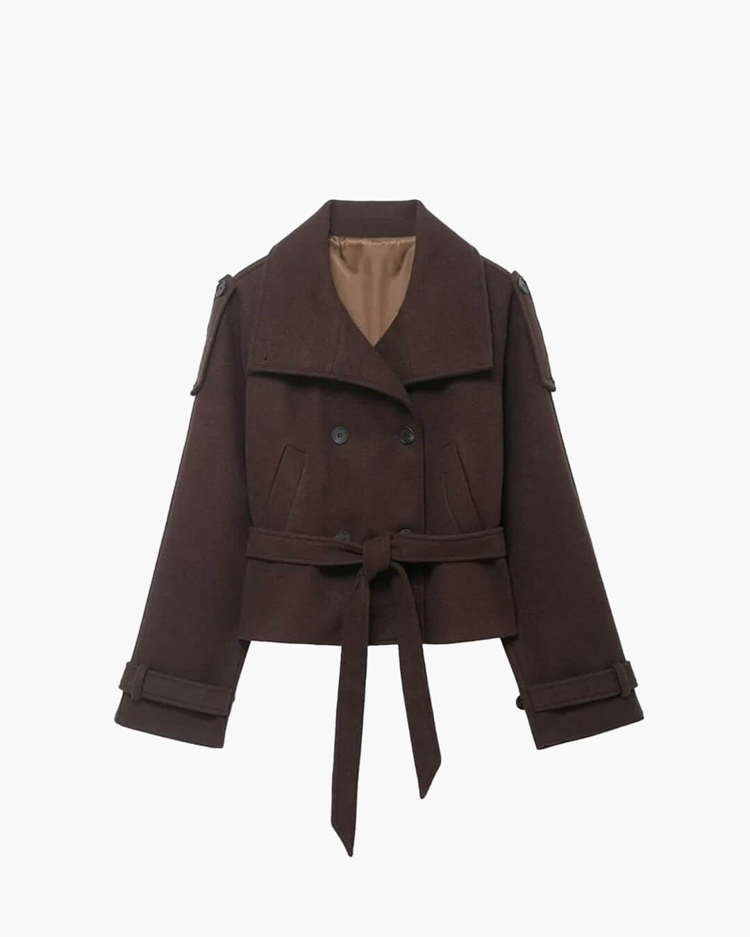 SOERA Debbie Stand Collar Short Trench Coat - Jackets - 1005010585967410-;sl1773321574175592801 Dark Brown L