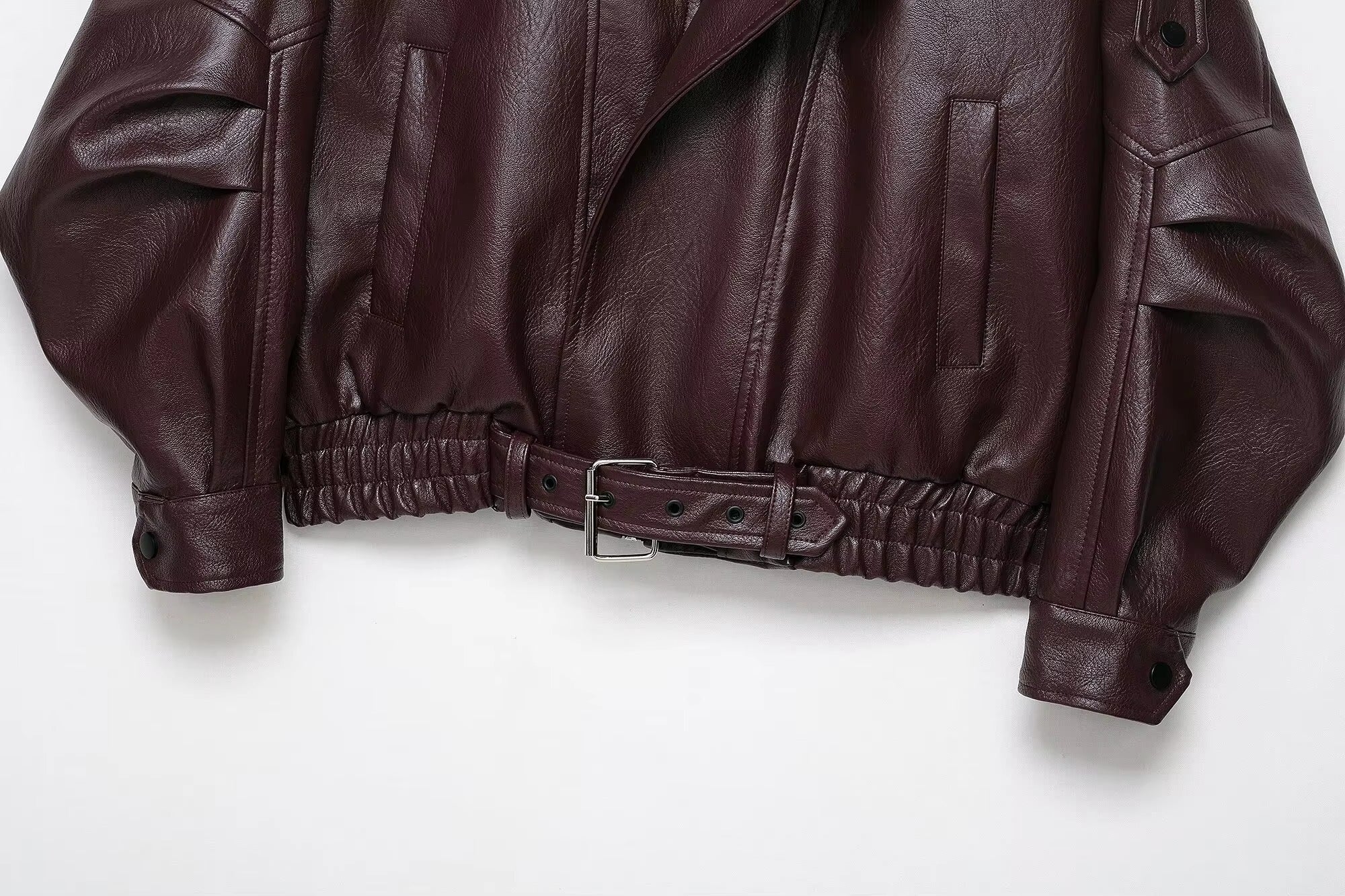 SOERA Denise Belted Leather Jacket - Jackets -  Burgundy S