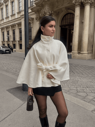 Arianne Elegante Hoge Hals Ceintuur Cape Jas