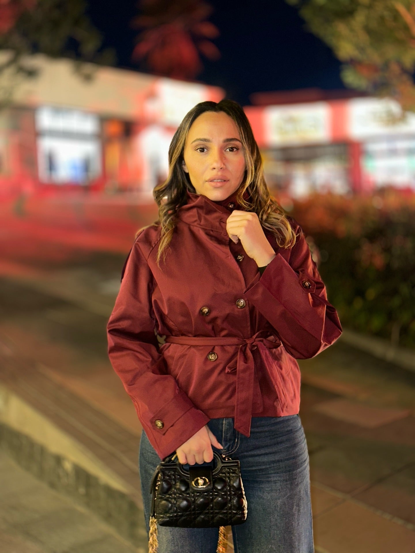 SOERA Kara Stand Collar Crop Trenchcoat - Jackets - 1005009693239722-;Ok1771494648609866048 Burgundy S