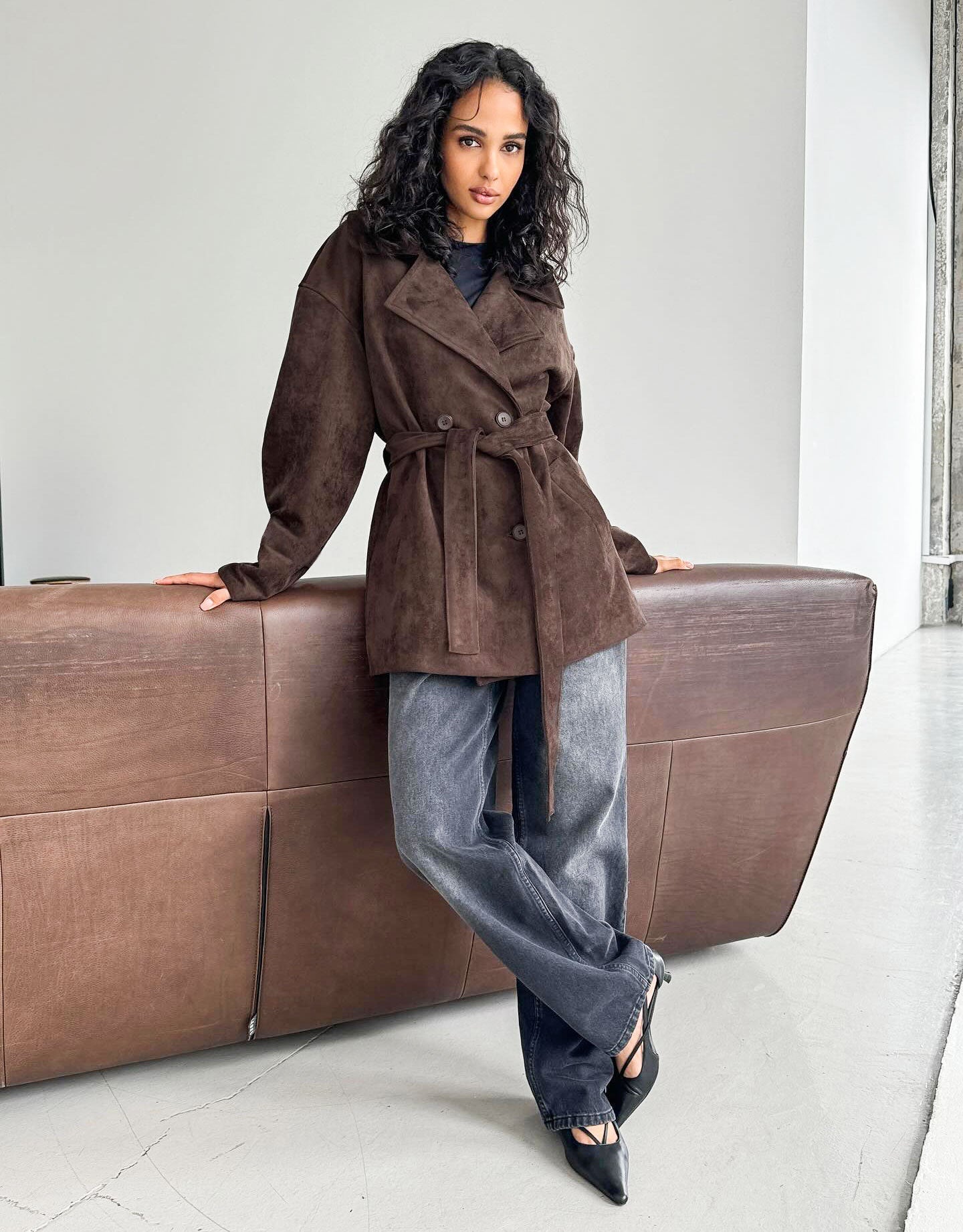 SOERA Louisa Lace Up Suede Wrap Coat - Jackets - 1005009931017485-;QK1775670888640131830 Brown L