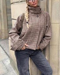 Melanie Houndstooth Staande Kraag Jas