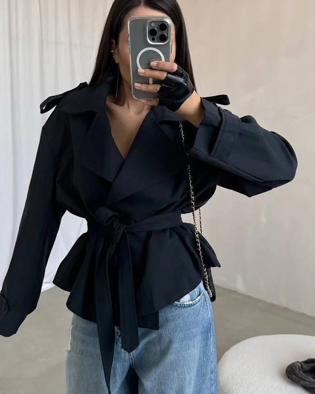 SOERA Molly Belted Cropped Trench Coat - Jackets - 1005009088260377-;Ng1773321573475778134 Dark Blue M