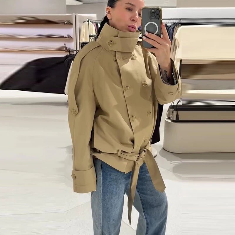 SOERA Phoebe Lace Up Cropped Trench Coat - Jackets - 1005011709372959-;sZ1773321573063891226 M