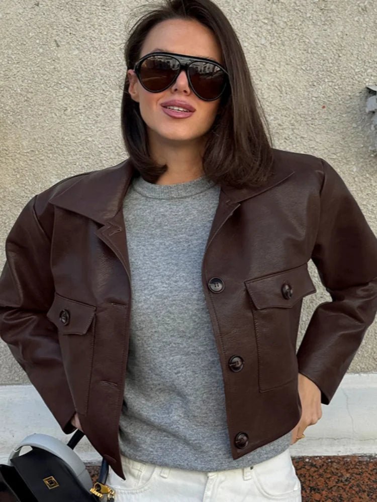 SOERA Rachelle Cropped Faux Leather Jacket - Jackets - 1005009685631106-;XH1776154514201392424 S