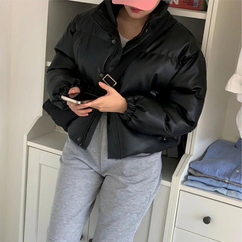 SOERA Samantha Faux Leather Puffer Jacket - Jackets - 3256810074386408-;ip1763625122237290545 Black S