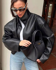 Zip zip up vegan leren jas