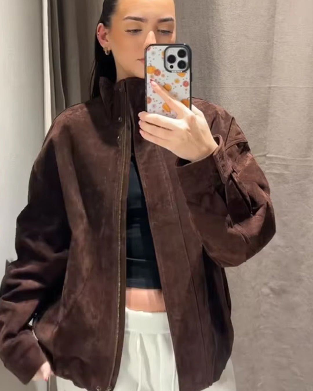 SOERA Viona Stand Collar Suede Jacket - Jackets - 1005009907084400-;Ci1764887227733127693 Brown XS