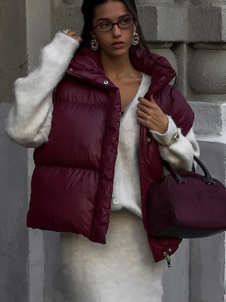 SOERA Zarina Stand Collar Puffer Vest Coat - Jackets - iW1765494947089219332 Burgundy S