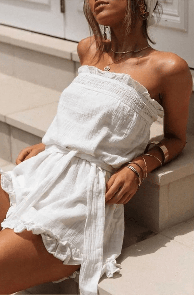 SOERA Beatrice Belted Tube Top Jumpsuit - Jumpsuit -  White S