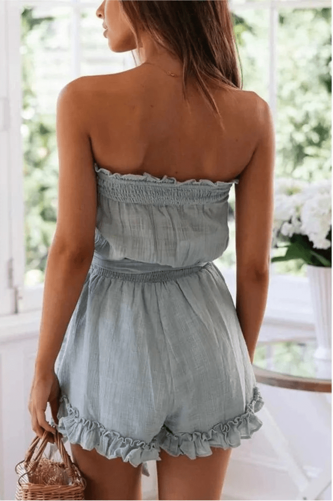 SOERA Beatrice Belted Tube Top Jumpsuit - Jumpsuits & Rompers -  Light Blue XS