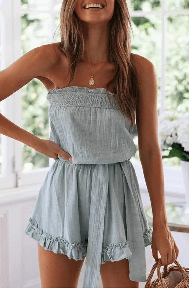 SOERA Beatrice Belted Tube Top Jumpsuit - Jumpsuits & Rompers -  Light Blue XS