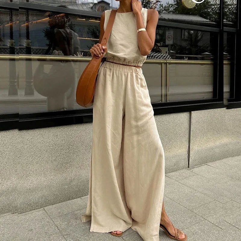 SOERA Hilde Cotton Linen Two-Piece Set - Jumpsuits & Rompers -  Beige S