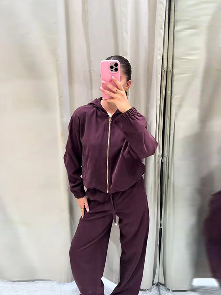 SOERA Amirah Hooded Tracksuit Set - Matching Sets -  Burgundy Set