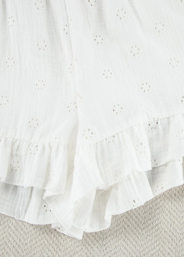 SOERA Beatrice Eyelet Ruffle Shorts Set - Matching Sets -  White 3 Piece Set M