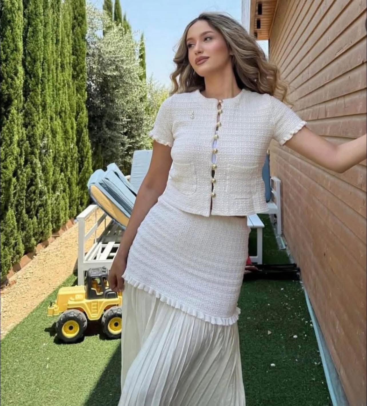 SOERA Beatrice Knitted Tank & Pleated Skirt Set - Matching Sets -  Beige Set S