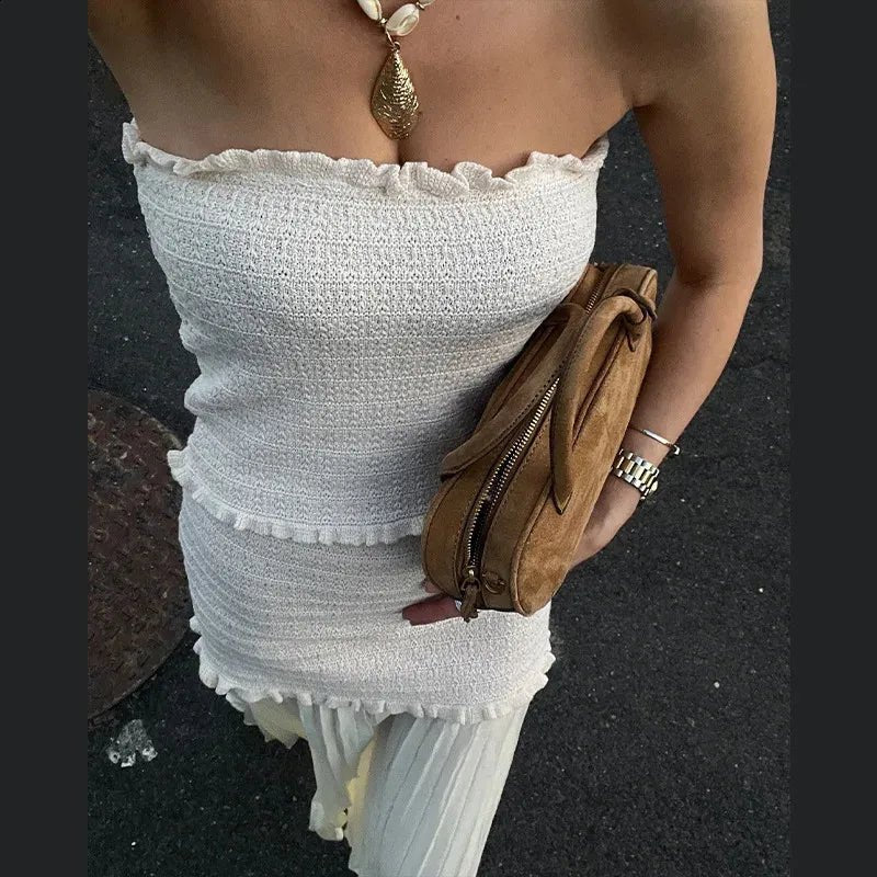 SOERA Beatrice Knitted Tank & Pleated Skirt Set - Matching Sets -  Beige Top M