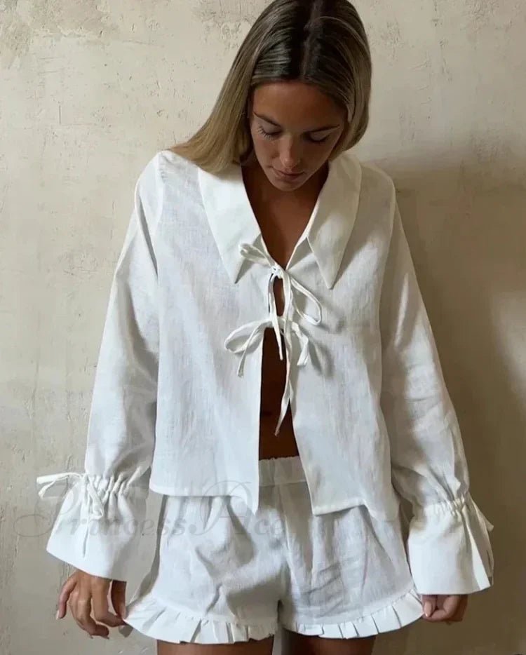 SOERA Bianca Stylish Cotton Two Piece Set - Matching Sets -  White M