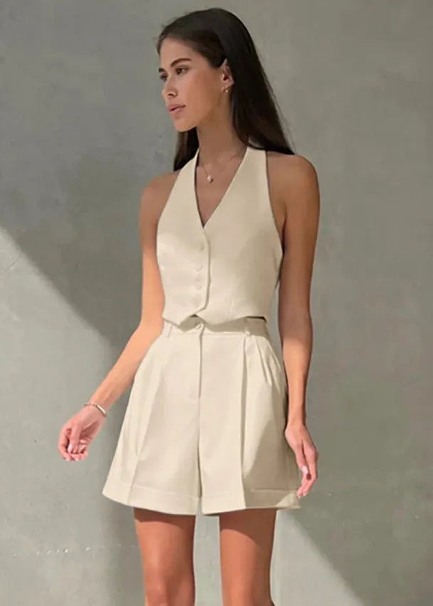 SOERA Bianca Tailored Halter Vest & Shorts Set - Matching Sets -  Beige M