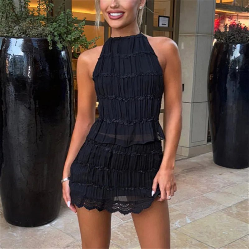 SOERA Bianca Two - Piece Lace Mesh Set - Matching Sets -  Black XS