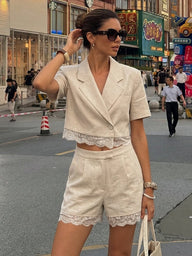 Celeste tweedelig shortset met kanten details