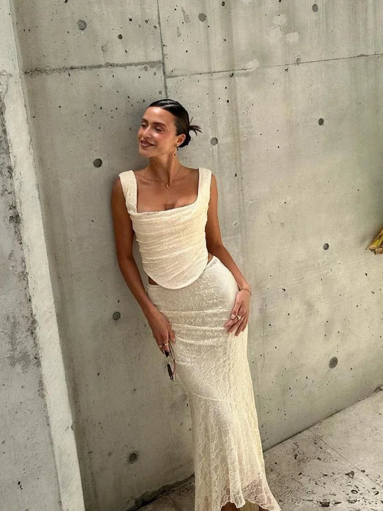 SOERA Esmeralda Lace Maxi Skirt Set - Matching Sets - 1005006072013774-;pa1770739110498440187 Beige Set XS