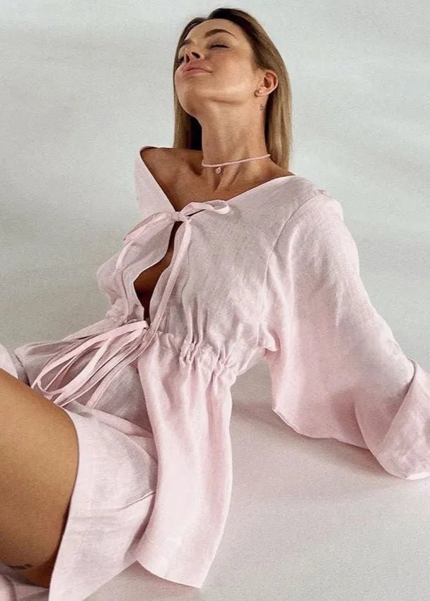 SOERA Isla Linen Two - Piece Set with Bell Sleeves - Matching Sets -  S