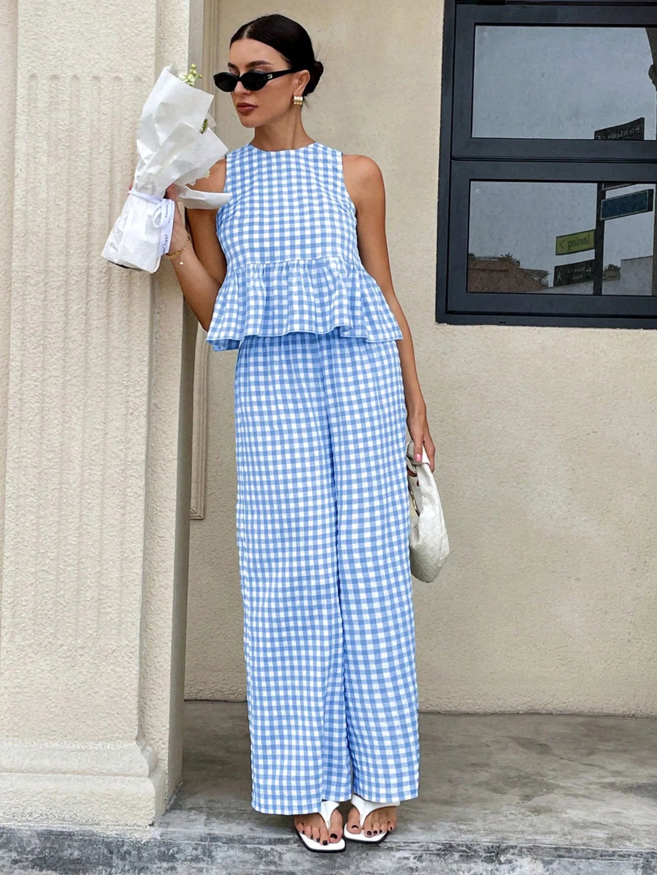 SOERA Mei Lattice Ruffled Two - Piece Set - Matching Sets -  Light Blue S