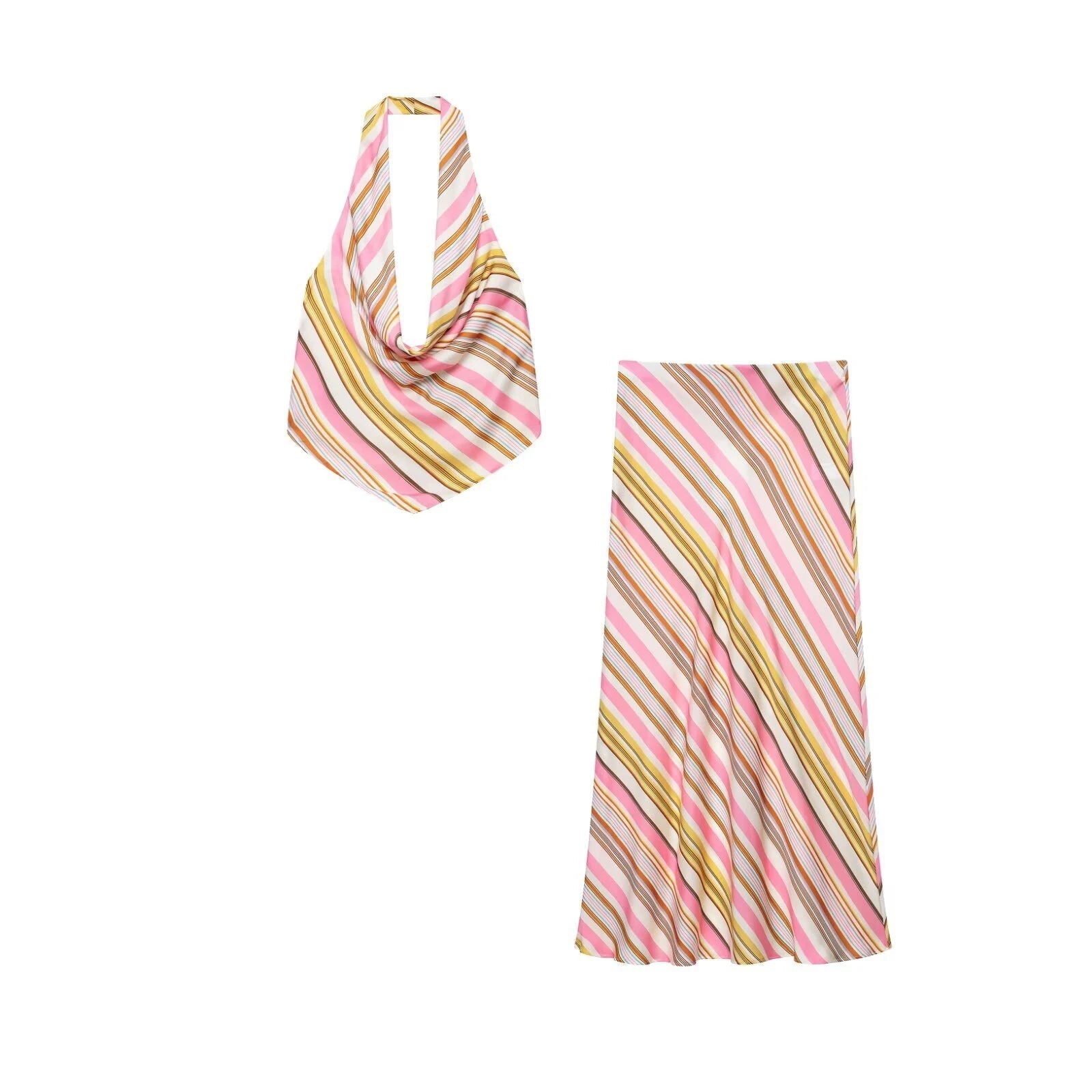 SOERA Sienna Bohemian Striped Satin Two-Piece Set - Matching Sets -  Skirt XS