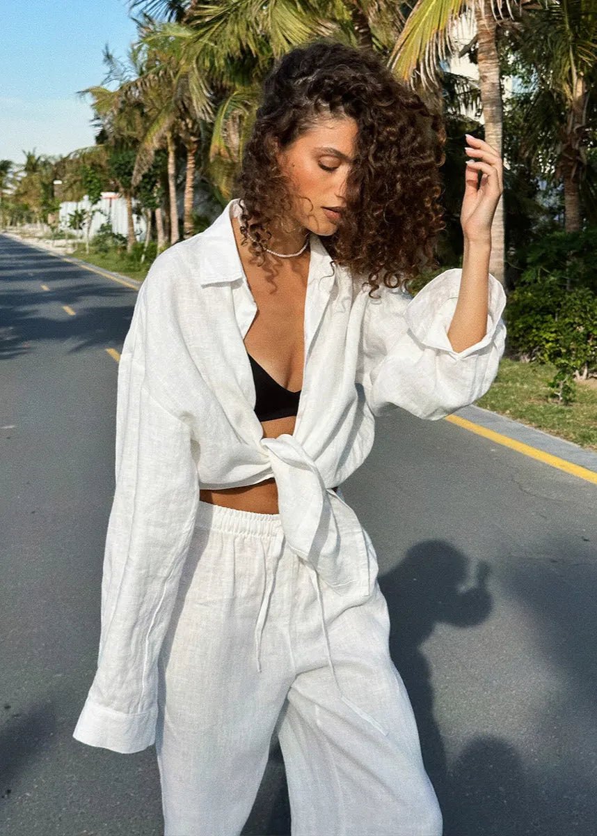 SOERA Sophia Cotton Shirt & Lounge Pants Set - Matching Sets -  White L