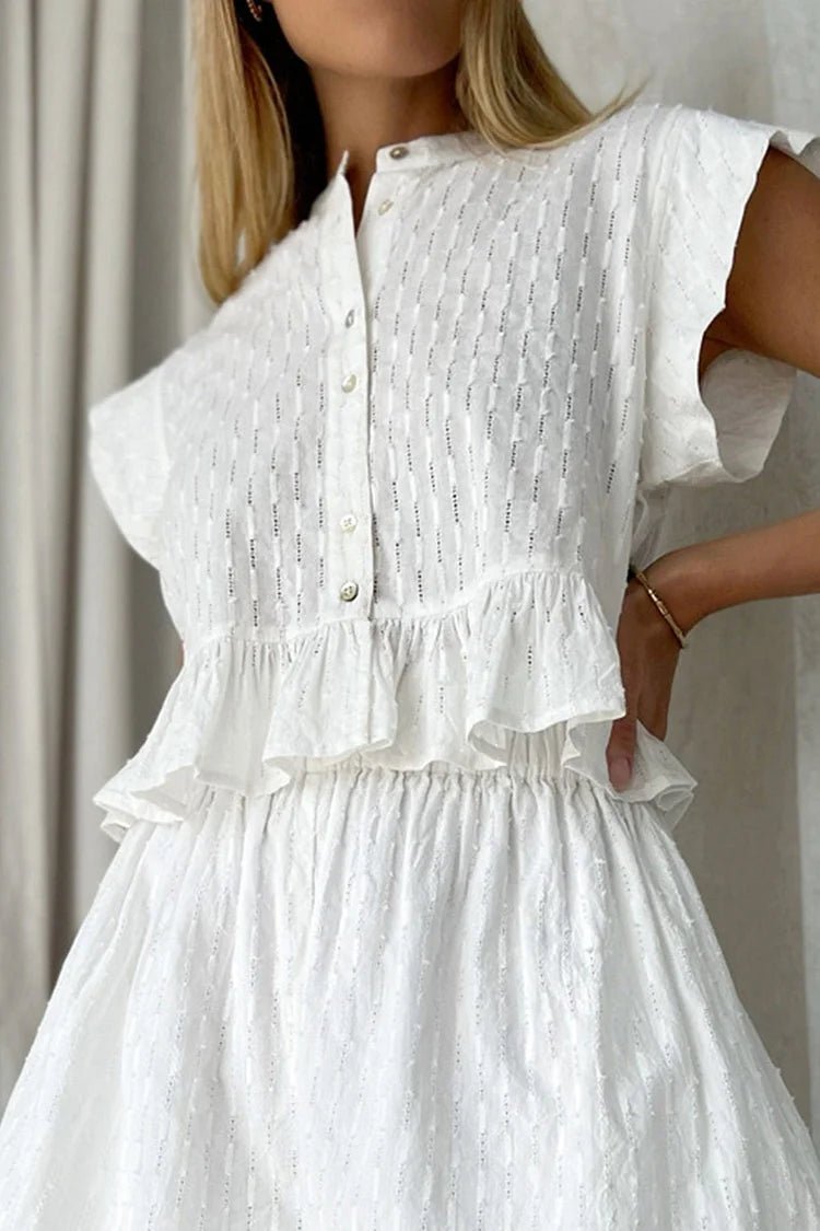 SOERA Tanya Ruffled Short Sleeve Shorts Set - Matching Sets - 1005009280857901-;RL1776063225140683664 White S