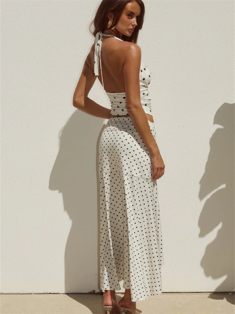 SOERA Yui Polka Dot Halter Two Piece Set - Matching Sets -  White S
