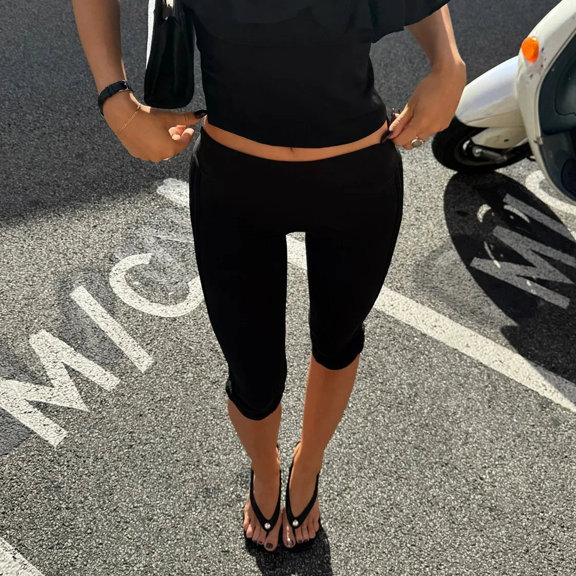 SOERA Halia Split Hem Capri Pants Fold Over Waist - Pants -  Black