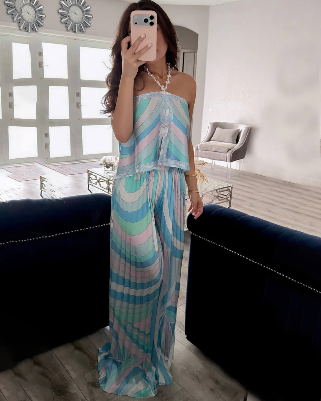 SOERA Bianca Pleated Capri Pants Co-Ord Set - Set -  Blue L