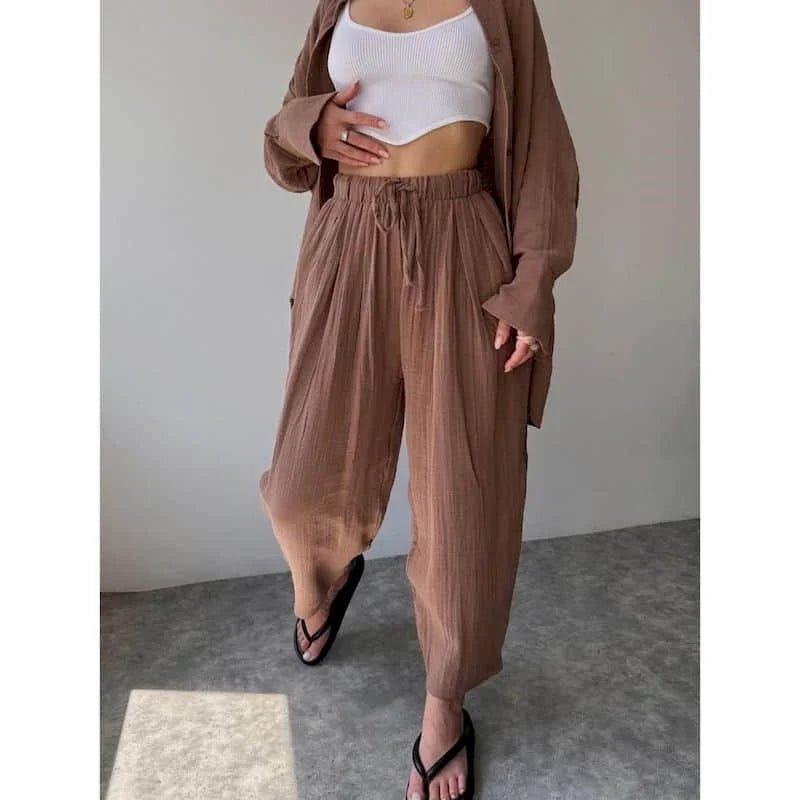 SOERA Frances Lapel Long Sleeve & Pants Set - Set - 1005009887708935-;rl1776125343200177395 Brown M