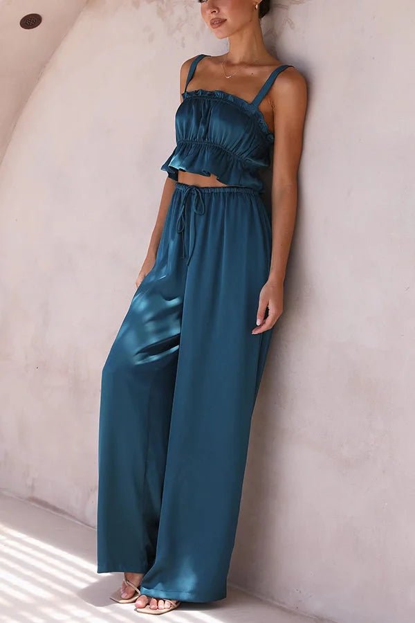 SOERA Julianne Ruffle Top Elastic Waist Pants Set - Set - Yh1776125365232074606 Deep Blue M