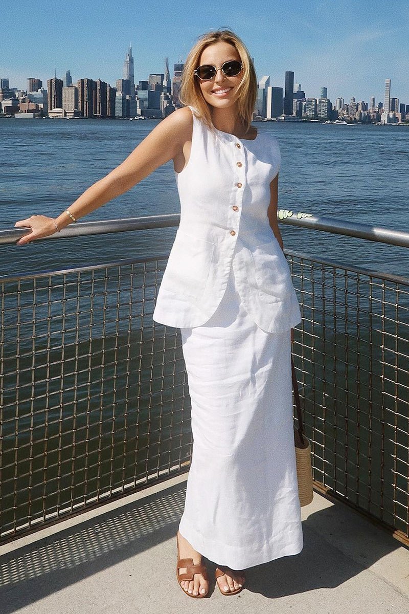 SOERA Lorelei Linen Vest High Waist Skirt Set - Set -  White L